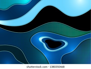 Abstract wavy geometric dynamic 3D colorful background with halftone texture. A trendy fluid gradient forms the composition of a modern concept. Vector illustration