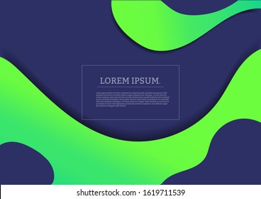 Abstract wavy geometric dynamic 3D green fluid shape on blue background. Vector illustration

