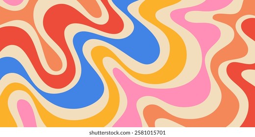 Abstract Wavy Geometric Y2k Texture Vector Design. Cool Trendy Groovy Curvy Pattern. Psychedelic Trippy Liquid Colorful Backdrop.