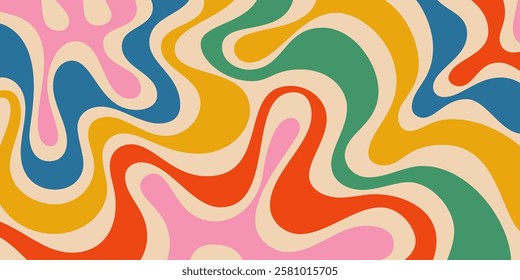 Abstract Wavy Geometric Y2k Texture Vector Design. Cool Trendy Groovy Curvy Pattern. Psychedelic Trippy Liquid Colorful Backdrop.