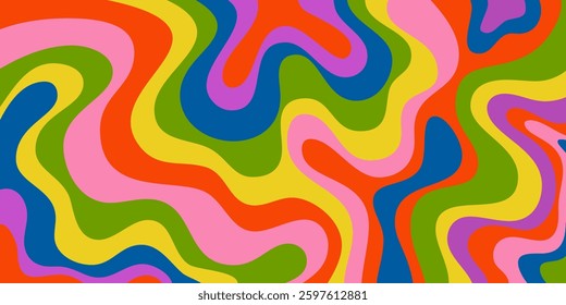 Abstract Wavy Geometric Y2k Texture Vector Design. Cool Trendy Groovy Curvy Pattern. Psychedelic Trippy Liquid Colorful Backdrop