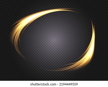 Abstract wavy golden light line on transparent background. Energy flow of light. Vector	
