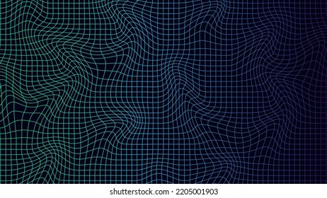 Abstract wavy gradient 3d mesh. Geometric dynamic wave. 3D technology wireframe. Vector illustration.