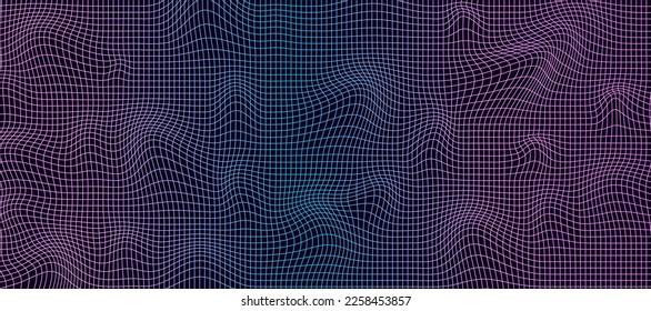 Abstract wavy gradient 3d mesh on a dark background. Geometric dynamic wave. 3D technology wireframe. Vector illustration.