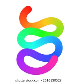 Abstract wavy gradient background with colorful squiggle lines, neon ribbon shapes, fluid swirl pattern, and curved 3D design elements. Flat vector illustration isolated on white background.