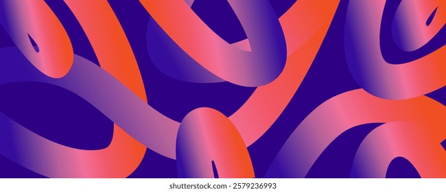 Abstract wavy gradient background. Trendy flow neon wallpaper, graffiti, squiggle. Fluid backdrop, liquid, motion graphic. Light orange and purple gradient vector.