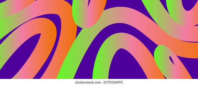 Abstract wavy gradient background. Trendy flow neon wallpaper, graffiti, squiggle. Fluid backdrop, liquid, motion graphic. Light green and purple gradient vector.