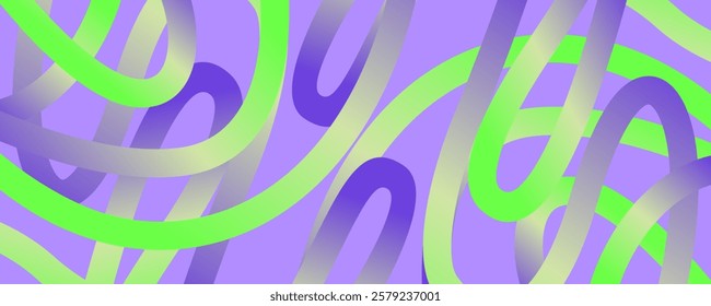 Abstract wavy gradient background. Trendy flow neon wallpaper, graffiti, squiggle. Fluid backdrop, liquid, motion graphic. Light green and purple gradient vector.