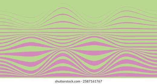 Abstract Wavy Gradient Design in Neon Green and Pink Tones. Vibrant abstract artwork featuring undulating linear patterns in neon green and pink, evoking a dynamic and colorful atmosphere. Ideal for 