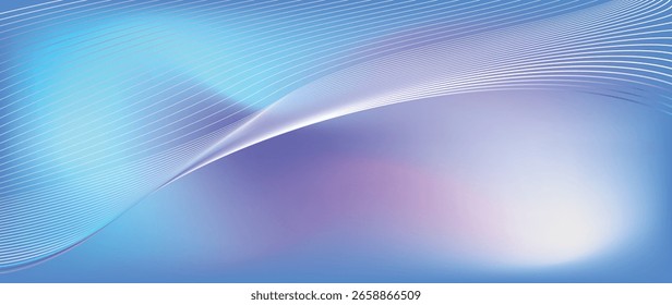 Fundo de linha de gradiente ondulado abstrato com curvas roxas e azuis na superfície azul vívida para design futurista, temas de tecnologia, cabeçalhos de site, pôsteres e apresentações digitais
