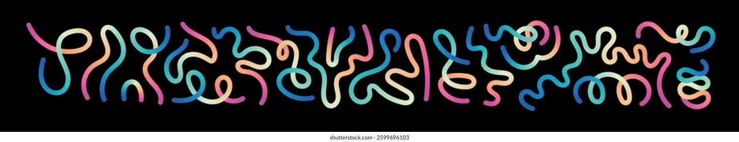 Abstract wavy gradient lines with fluid ribbon shapes, colorful 3D pattern, geometric and organic design elements. Flat vector illustration isolated on white background.