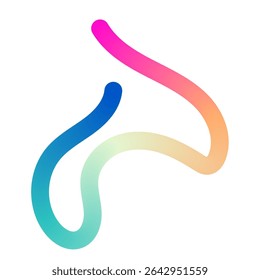 Abstract wavy gradient lines with fluid ribbon shapes, colorful 3D pattern, geometric and organic design elements. Flat vector illustration isolated on white background.