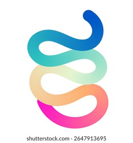 Abstract wavy gradient lines with fluid ribbon shapes, colorful 3D pattern, geometric and organic design elements. Flat vector illustration isolated on white background.