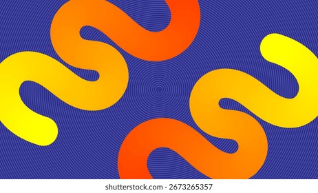Abstract Wavy Gradient Pattern Background with Vibrant Yellow Orange Red Curved Shapes and Blue Circular Line Texture Vector Design