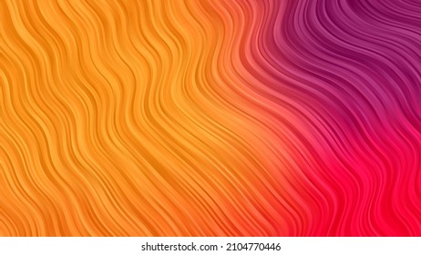 Abstract wavy gradient vector design. Purple, red, orange and pink graded stripes form a colorful background.