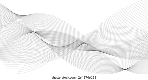Abstract wavy gray blend liens design on white background. Digital frequency track equalizer. Vector illustration, Wavy stylized it make using blend tool.	
