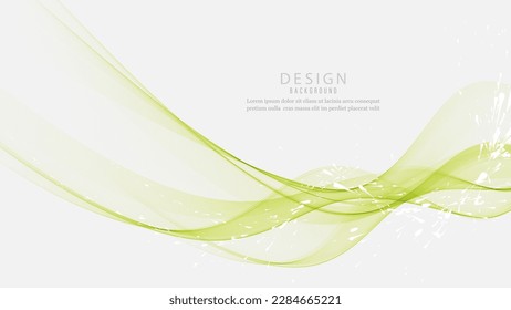 Abstract wavy green flow of wavy transparent lines with splatter effect.