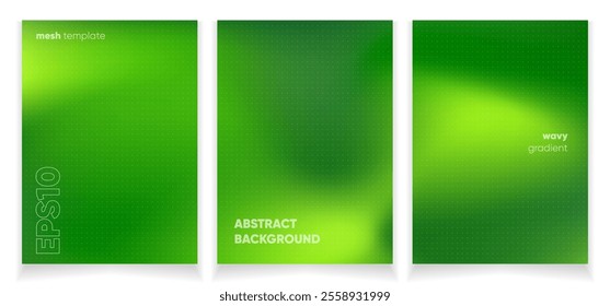 Abstract wavy green liquid background card set with gradient mesh. Blurred fluid colorful background. Modern design template for web covers, ad banners, posters, brochures etc.