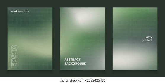 Abstract wavy green liquid background card set with gradient mesh. Blurred fluid colorful background. Modern design template for web covers, ad banners, posters, brochures etc