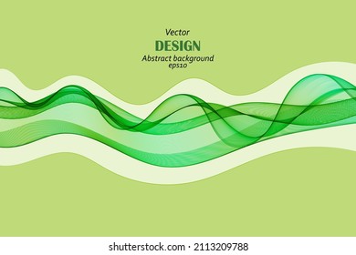Abstract wavy green transparent horizontal wave line background, design element