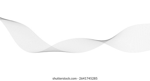 Abstract wavy grey stream element for design on transparent background isolated. frequency sound wave lines, technology, data science, business wave line background. Vector illustration.	