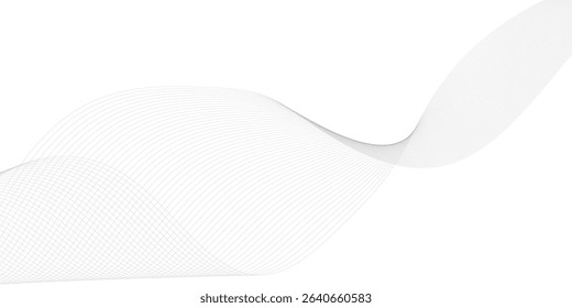 Abstract wavy grey technology lines on transparent background. Abstract gray curved line for banner design and frequency sound wave line.	