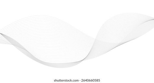 Abstract wavy grey technology lines on transparent background. Abstract gray curved line for banner design and frequency sound wave line.	