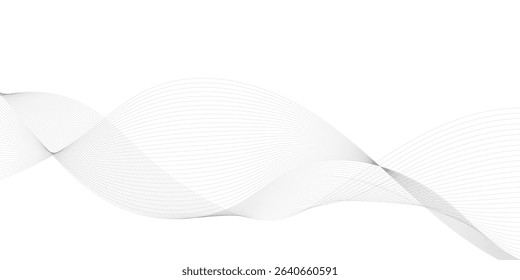 Abstract wavy grey technology lines on transparent background. Abstract gray curved line for banner design and frequency sound wave line.	