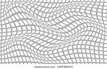 Abstract Wavy Grid Pattern with Distorted Square Mesh for Modern Optical Illusion and Digital Art Design