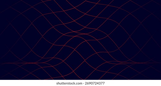 Abstract wavy grid pattern with red lines on a dark blue background, creating a modern and geometric visual effect.