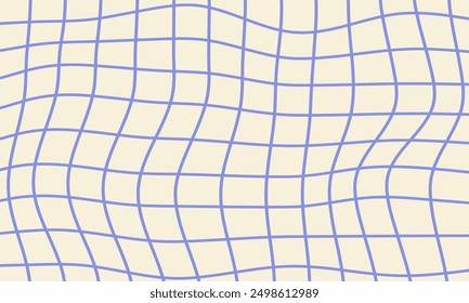Abstract wavy grid pattern in violet on a beige background, creating a modern, minimalist aesthetic, psychedelic design. Mesh hand drawn vector illustration
