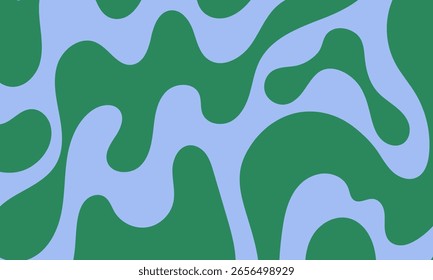 Abstrakter welliger, grooviger, psychedelischer Horizontalbanner. Vektorgrafik dynamischer flüssiger organischer Formen. Retro-Hintergrund im Hippie-Stil der 1970er