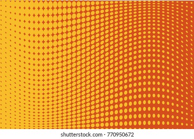  Abstract wavy halftone pattern. Comic background. Dotted backdrop with circles, dots, point large scale. Design element for web banners, posters, cards, wallpapers, sites. Yellow, orange color