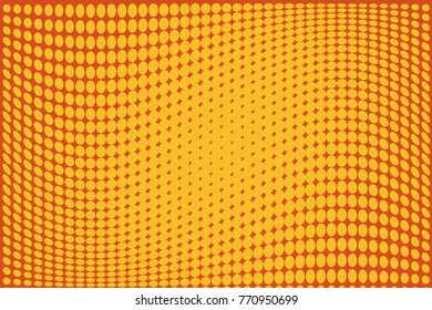  Abstract wavy halftone pattern. Comic background. Dotted backdrop with circles, dots, point large scale. Design element for web banners, posters, cards, wallpapers, sites. Yellow, orange color
