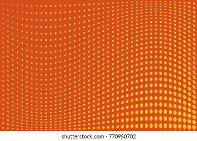  Abstract wavy halftone pattern. Comic background. Dotted backdrop with circles, dots, point large scale. Design element for web banners, posters, cards, wallpapers, sites. Yellow, orange color