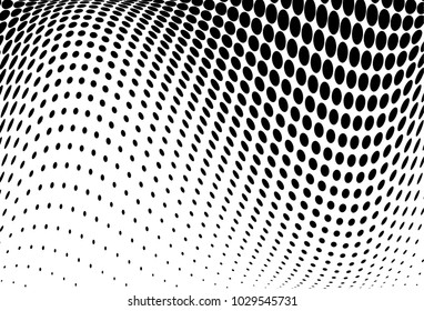 Abstract wavy halftone pattern. Futuristic panel. Grunge dotted backdrop with circles, dots, point. Design element for web banners, posters, cards, wallpapers, sites. Black and white color