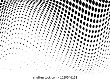 Abstract wavy halftone pattern. Futuristic panel. Grunge dotted backdrop with circles, dots, point. Design element for web banners, posters, cards, wallpapers, sites. Black and white color