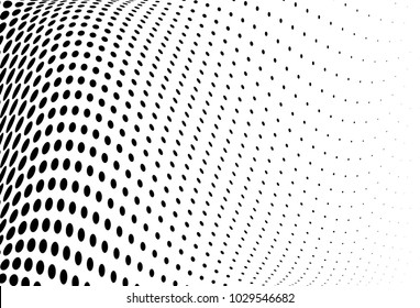 Abstract wavy halftone pattern. Futuristic panel. Grunge dotted backdrop with circles, dots, point. Design element for web banners, posters, cards, wallpapers, sites. Black and white color