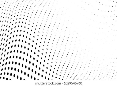 Abstract wavy halftone pattern. Futuristic panel. Grunge dotted backdrop with circles, dots, point. Design element for web banners, posters, cards, wallpapers, sites. Black and white color