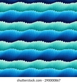Abstract wavy horizontal stripes in blue and turquoise hues, seamless vector pattern