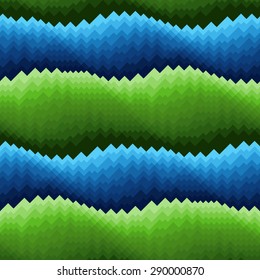 Abstract wavy horizontal stripes in blue and green hues, seamless vector pattern