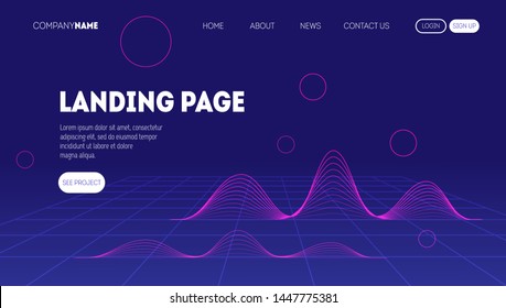 Abstract wavy landing page. Trendy and modern digital background. 