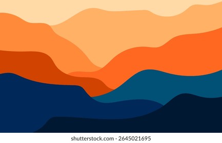 abstract wavy landscape with warm orange and cool blue tones