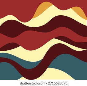 Abstractas fondo ondulado de la capa. Curvas modernas que fluyen con la paleta de color marrón, amarillo y turquesa, modelo orgánico minimalista de la onda para los carteles, los Fondos de pantalla, la marca, el Diseño web, y los proyectos creativos