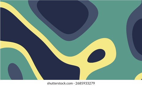 Abstract Wavy Layers Background Design in Teal Yellow and Blue