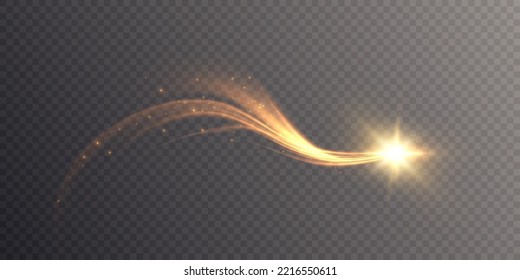 Abstract wavy light effect. Bright movement of the line of light. Twinkling wave PNG vector.