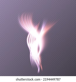 Abstract wavy light line on a transparent background. Dynamic bright light effect. vector png	
