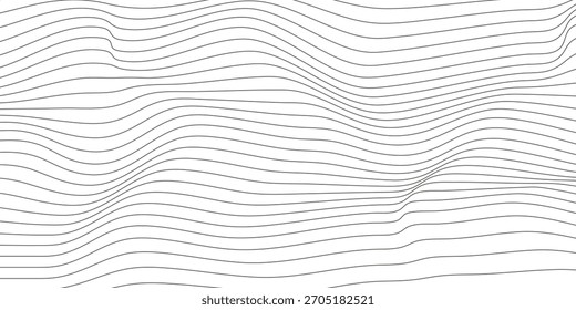 Fondo de línea ondulada Abstractas: flujo de contorno negro en blanco