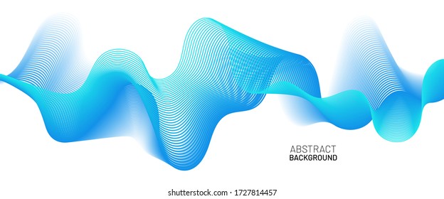 Abstract wavy line background. Blue dynamic wave isolated on white backdrop