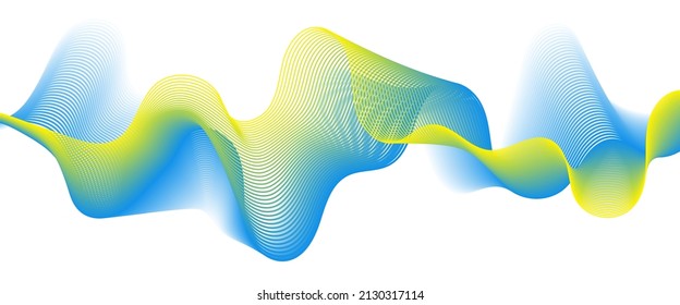 Abstract wavy line background. Blue and yellow dynamic wave 